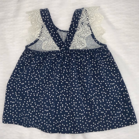 Girl’s Blue Polka Dots Lace Top Size M (7-8) - Picture 3 of 4